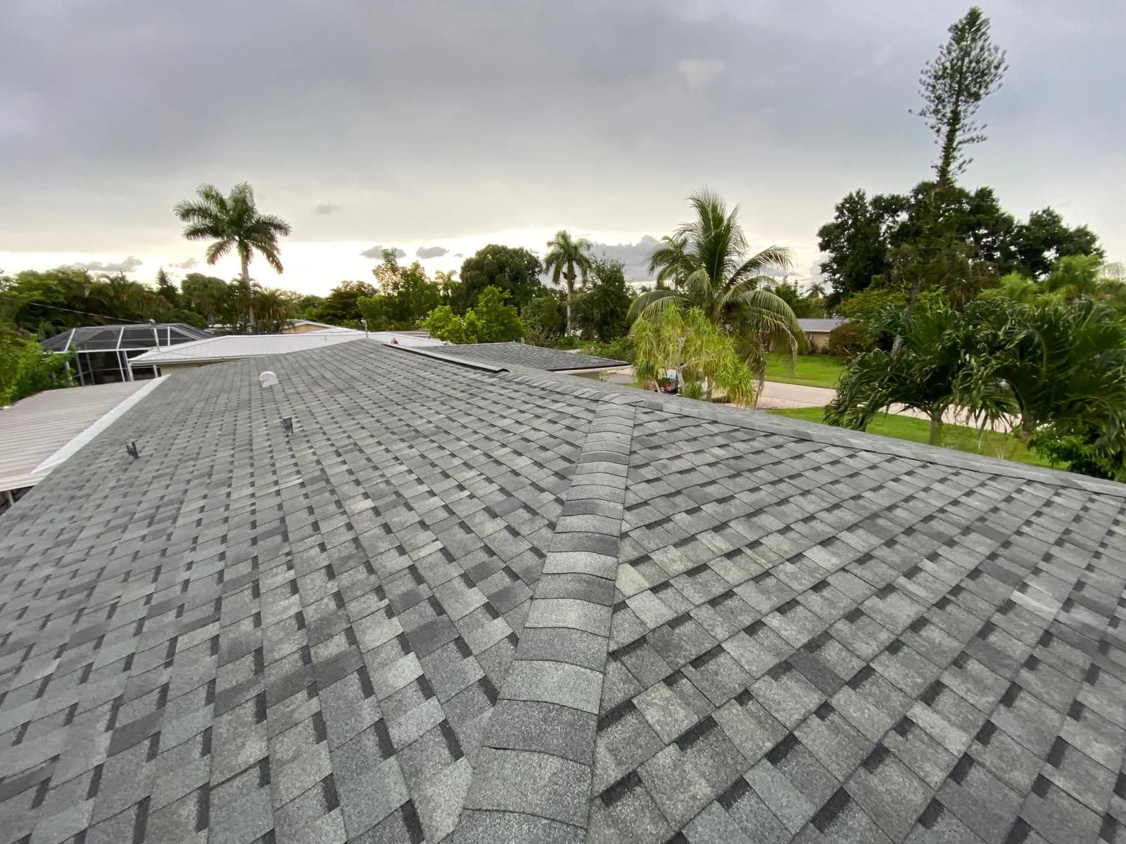 Vreeland roofing service, type shingle color Hearthstone.