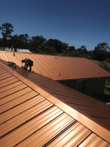 Vreeland roofing service, type metal color Terra Cotta.