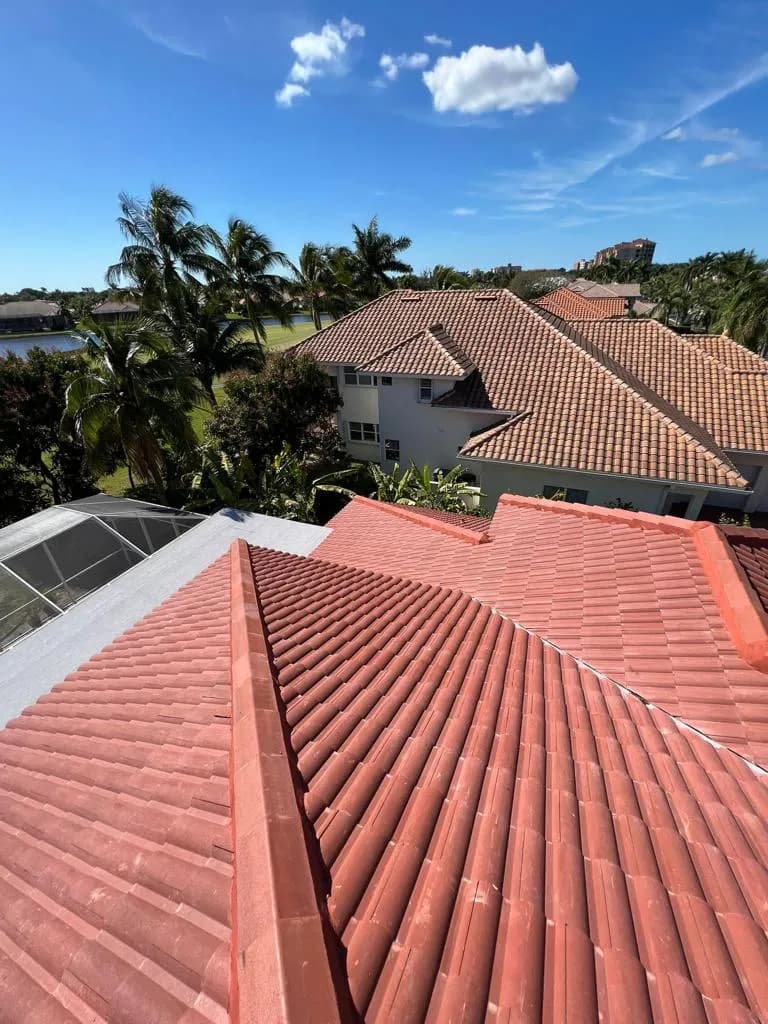 Vreeland roofing service, type tile color Spanish Red.