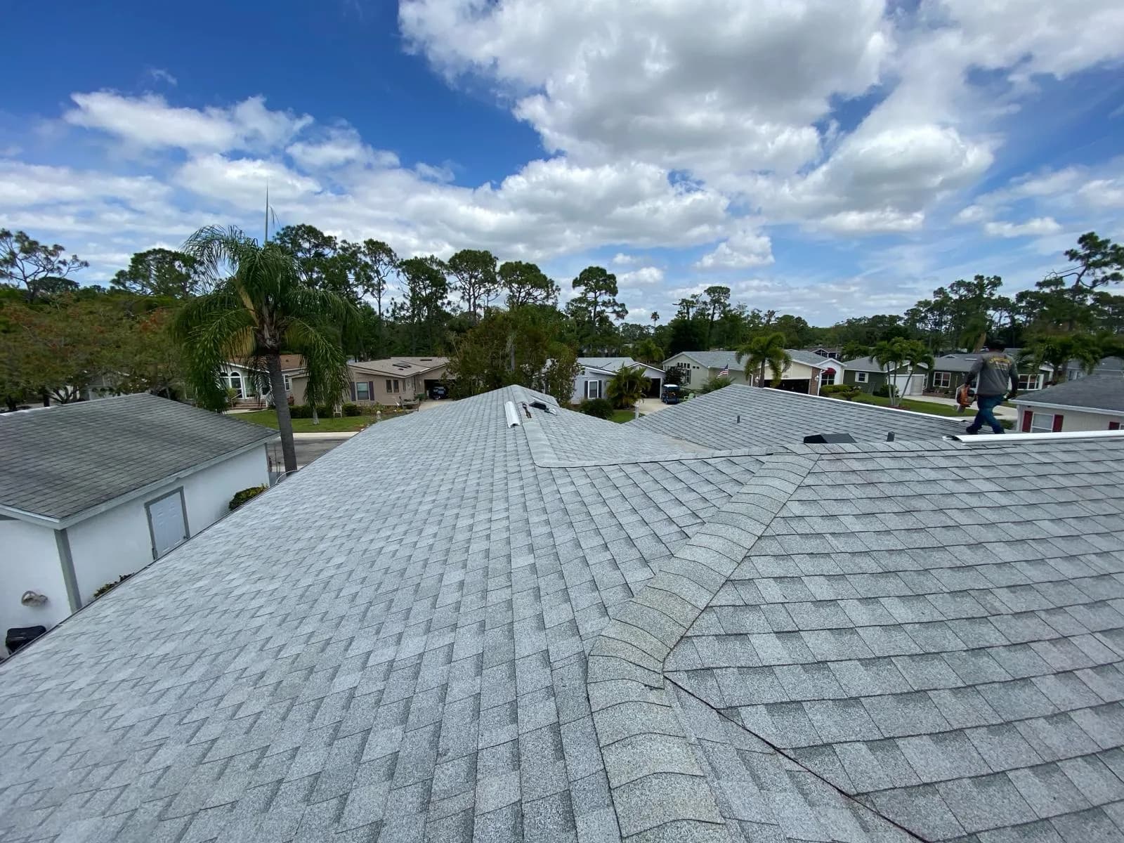 Vreeland roofing service, type shingle color Oyster Shell.